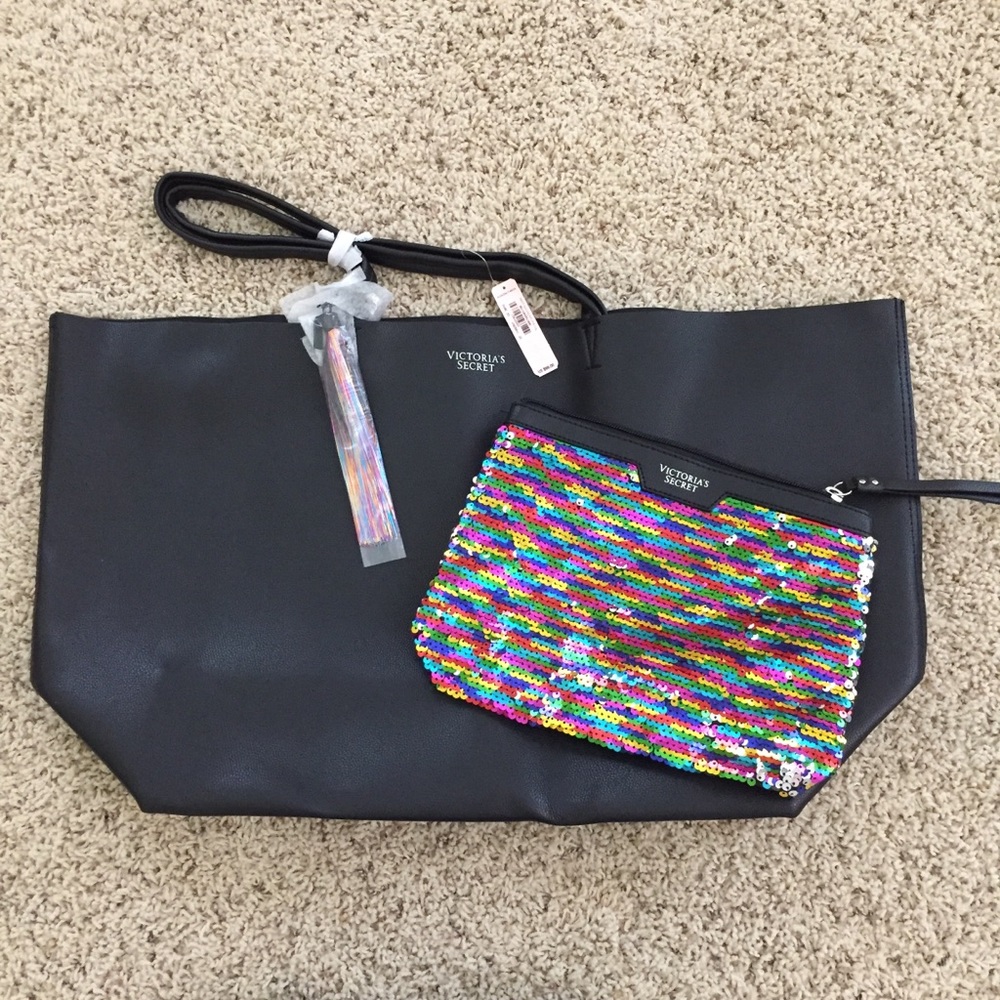 NEW Victoria’s Secret Pink Black Bag Makeup Travel